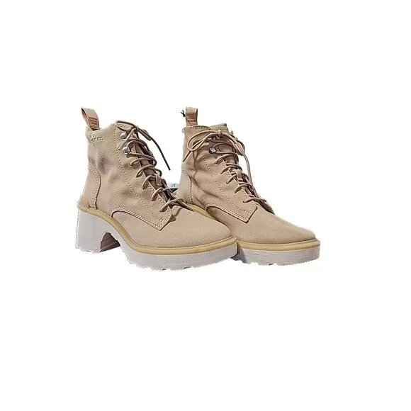 SOREL Hi-Line Waterproof Lace Up Leather Boot in Chalk Size 7 - Picture 1 of 11